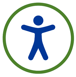 A symbol of a person standing in the middle of a circle representing accessibility.